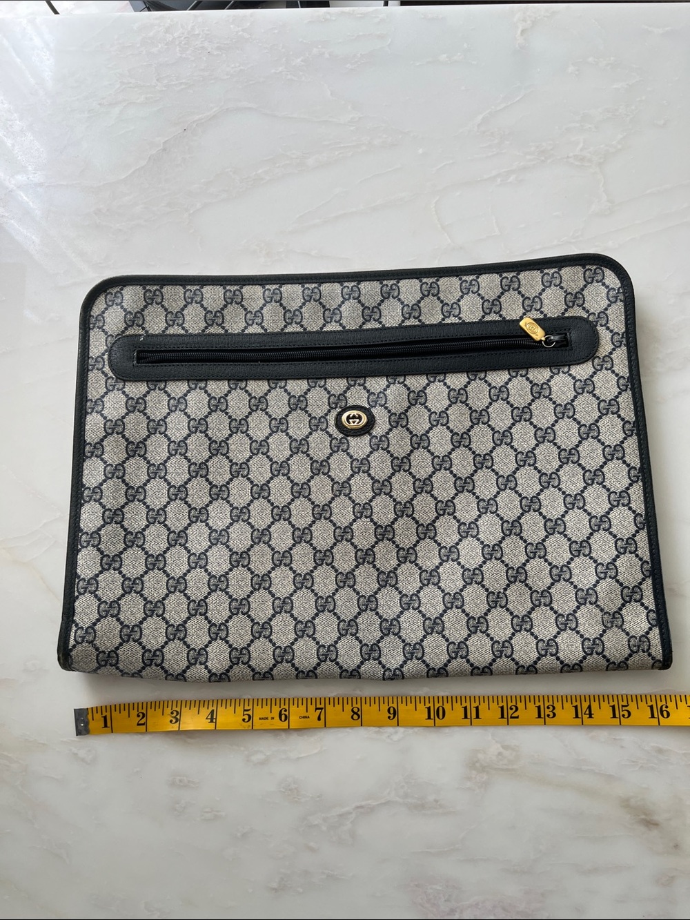 Rare Vintage 1980s Gucci GG Supreme Navy Blue Oversized Executive Folio Case